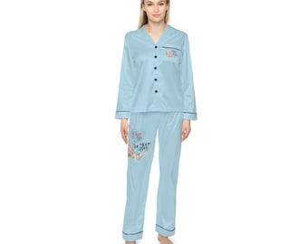 Conjunto de pijama con estampado floral de luna creciente / Pijama de satén