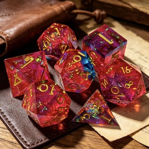Juego de dados de resina D&D de borde afilado rojo y azul, dados poliédricos para juegos de rol, dados D&D hechos a mano para Dungeons and Dragons, juego de rol de mesa TTRPG