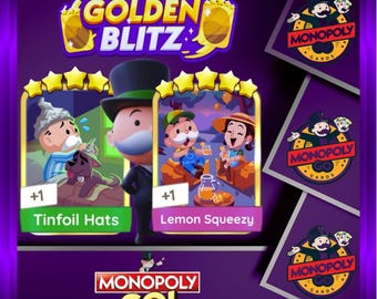 GOLDEN BLITZ STICKER Lemon Squeezy + Tinfoil Hats Monopoly Go Gold Card Fast Delivery