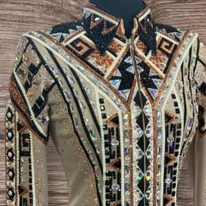 Beige and Black Custom Western Show Jacket - Handmade Crystal embedded Elite Equestrian Apparel