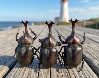 Real Horned Beetle Specimen 2.36” | Dark Glossy Insect Display | Oddities Decor, Curio Collection, Gothic Nature Piece