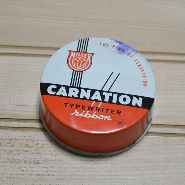 Vintage Carnation Typewriter Ribbon Tin Miller Brand Collectible Advertising Old Office Advertisement EMPTY