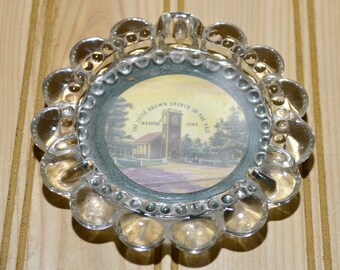 Vintage Glass Ashtray The Little Brown Church In The Vale Nashua Iowa Tobbacciana Collectible Mid Century Travel Souvenir