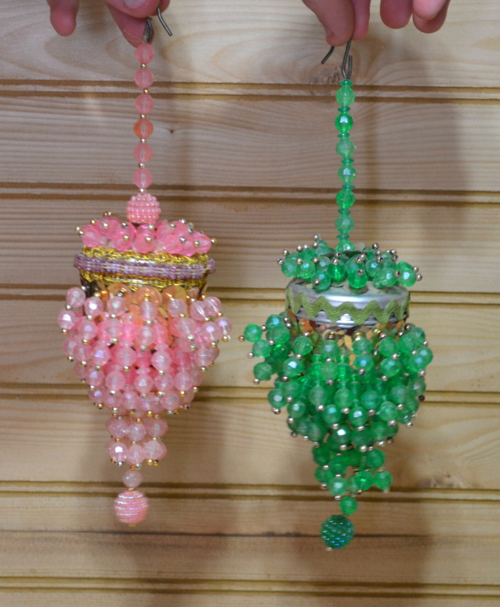 Vintage Beaded Ornament Aluminum Tea Ball Strainer Infuser Ornate Chandelier Style 1970s Craft