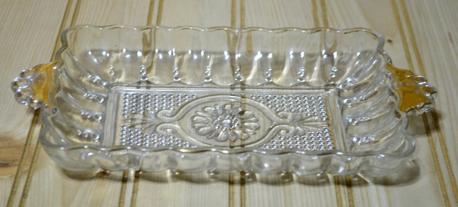 Vintage Clear Glass Rectangle Relish Dish Gold Trim Etsy
