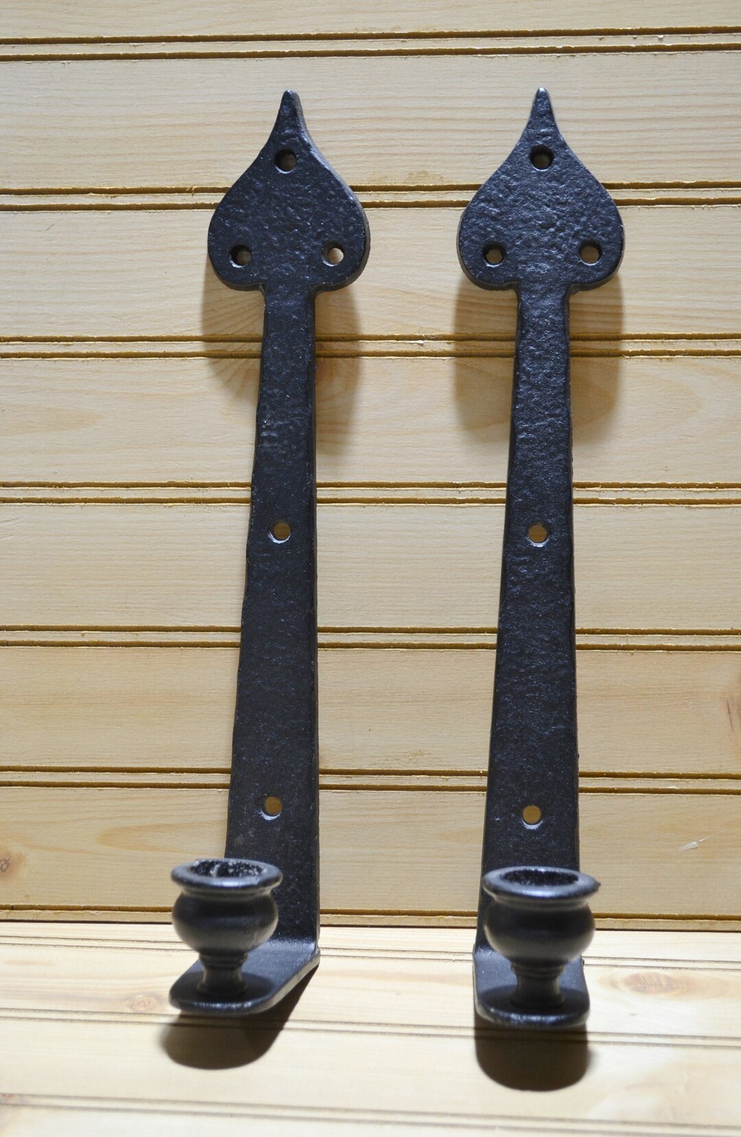 Vintage Black Metal Candle Sconces Gothic Medieval Wall Hanging Set of