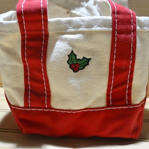 Vintage LL Bean Boat & Tote Medium Red and White Canvas Bag Long Handles  Lolie