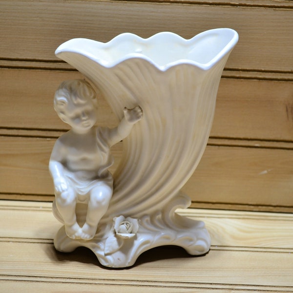 Vintage Inarco Cornucopia Cherub Planter Vase Ornate 1963 E-1188