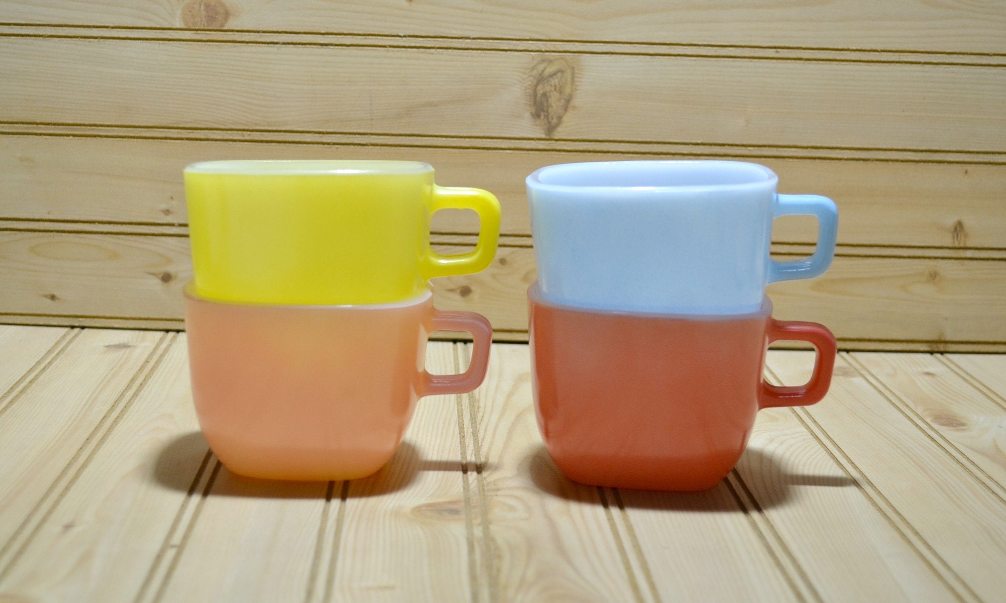 Glasbake Mugs Made in USA Microwavable Stackable Vtg