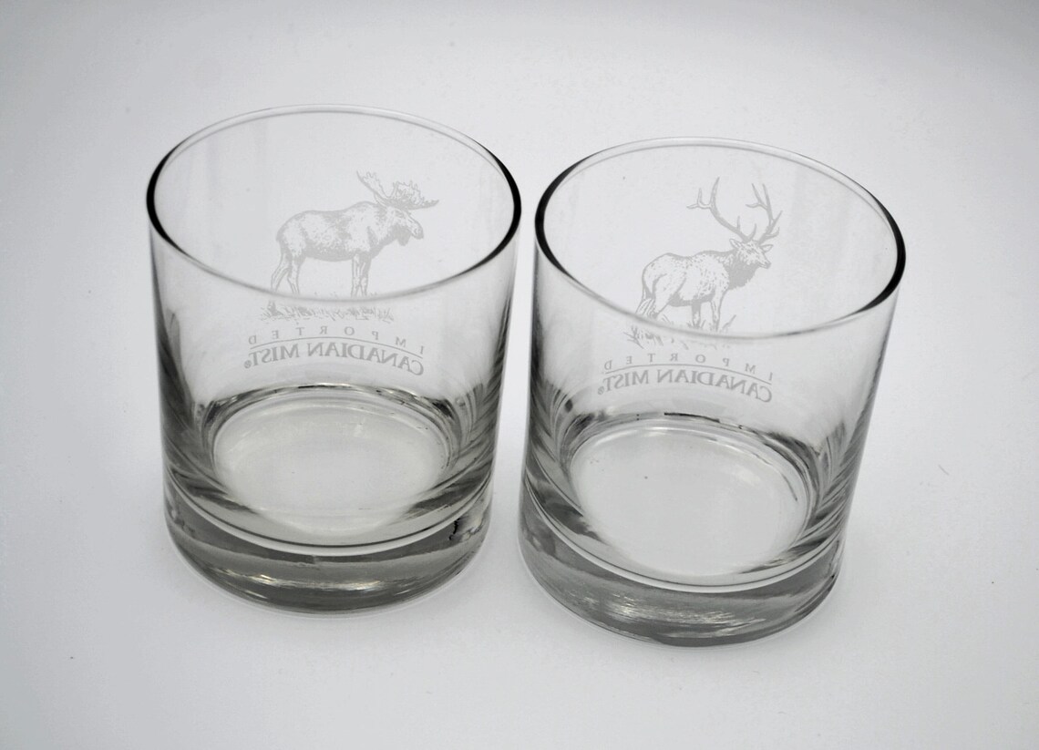 Vintage Imported Canadian Mist Etched Wildlife Moose Elk Bar Etsy