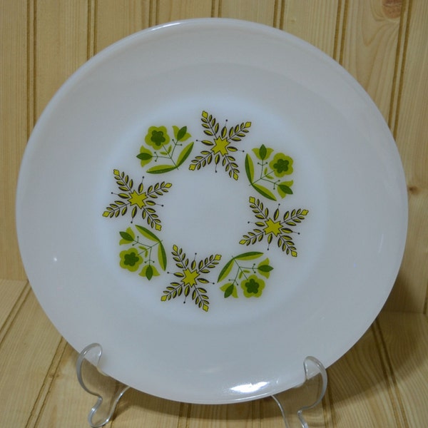 Vintage Anchor Hocking Fire King Oven Proof Suburbia Dinner Plate Meadow Green Pattern Made in USA  Listing for ONE Plate - 4 Available