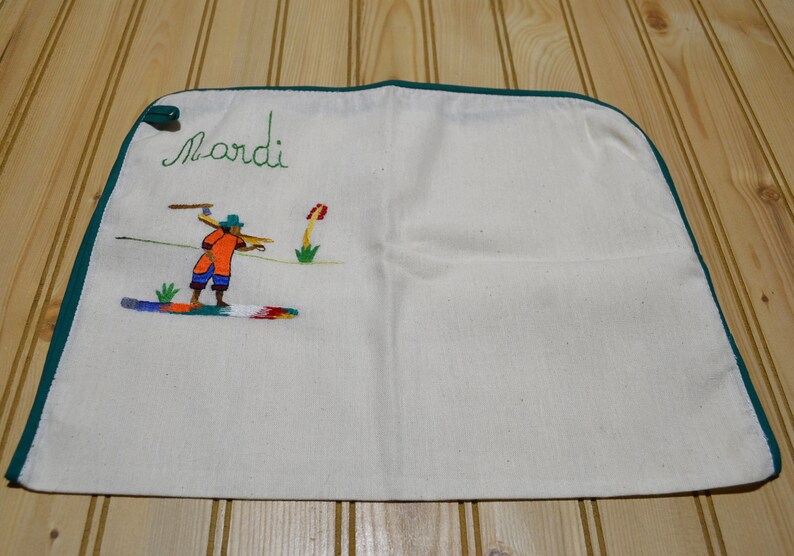 Vintage Needlework French Days of the Week Kitchen Tea Towels Green Piping Edge Set of 7 image 9