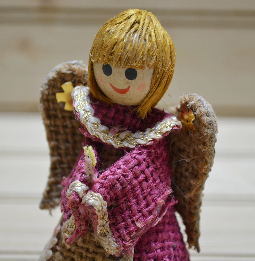 Vintage Burlap Christmas Angel Holding Candle Tree Topper Etsy