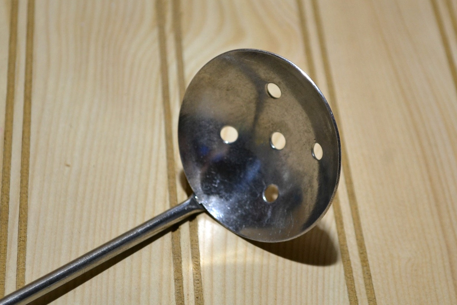 Vintage Slotted Metal Strainer Ladle Long Black Handle Kitchen Etsy