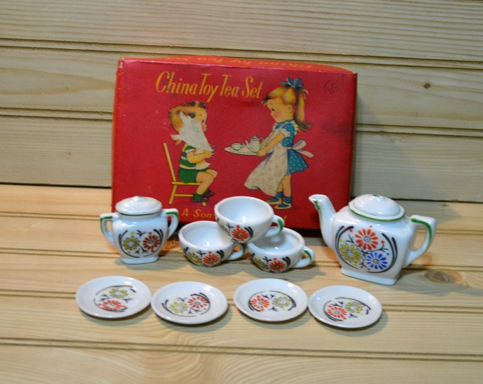 Vintage Sonsco China Toy Tea Set Kids Children Flower Design Made in