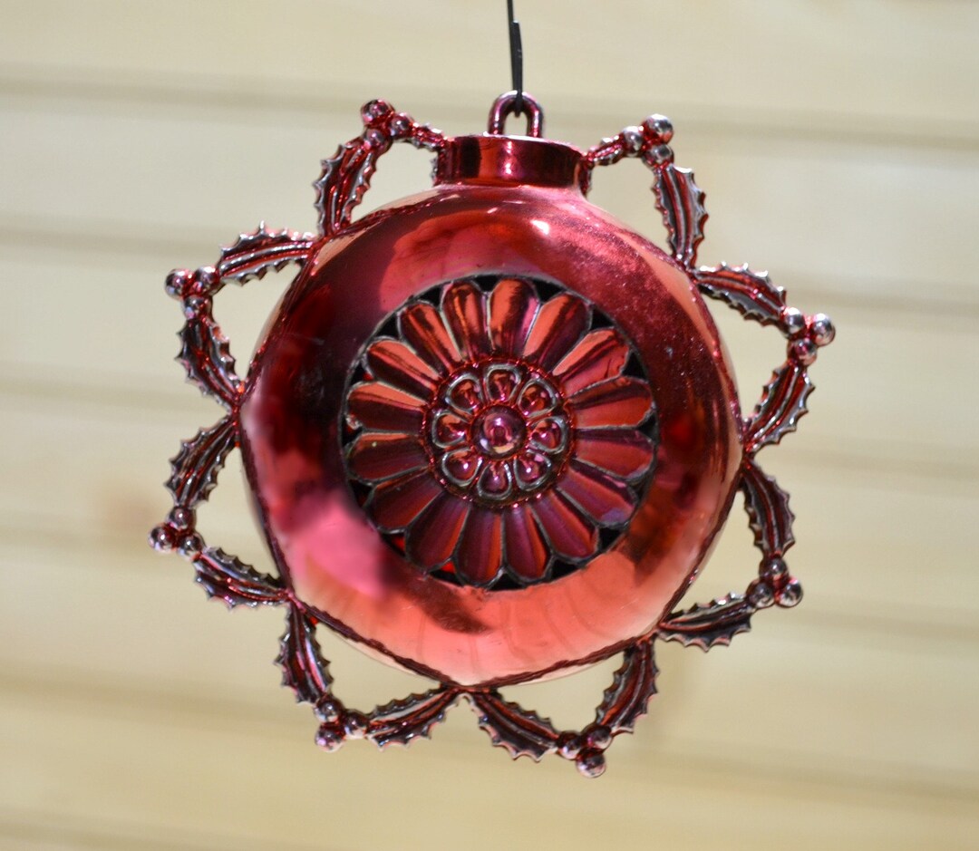 Vintage Red Plastic Decorative Ball Christmas Ornament Etsy