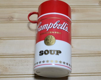 Termo vintage de lata de sopa Campbell's de los años 90, anuncio de 1998, artículo de colección.