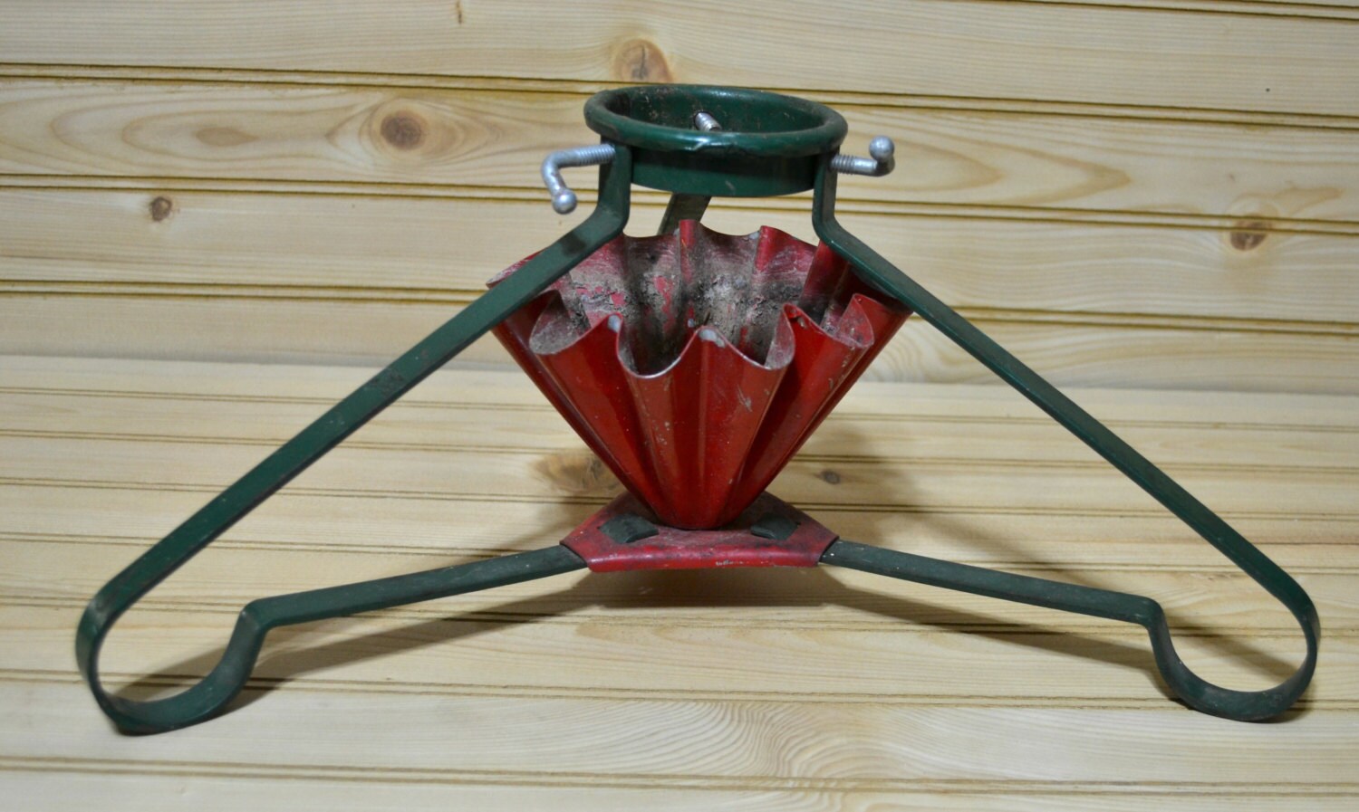 Vintage Christmas Tree Stand Metal Holder Cut Tree Red Green Etsy