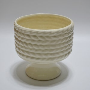 Vintage Haeger Round Pedestal Planter Off White Rope Braided Design #133 USA