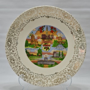 Vintage Ohio State Souvenir Plate Gold Trim Buckeyes Wall Hanging Home Decor