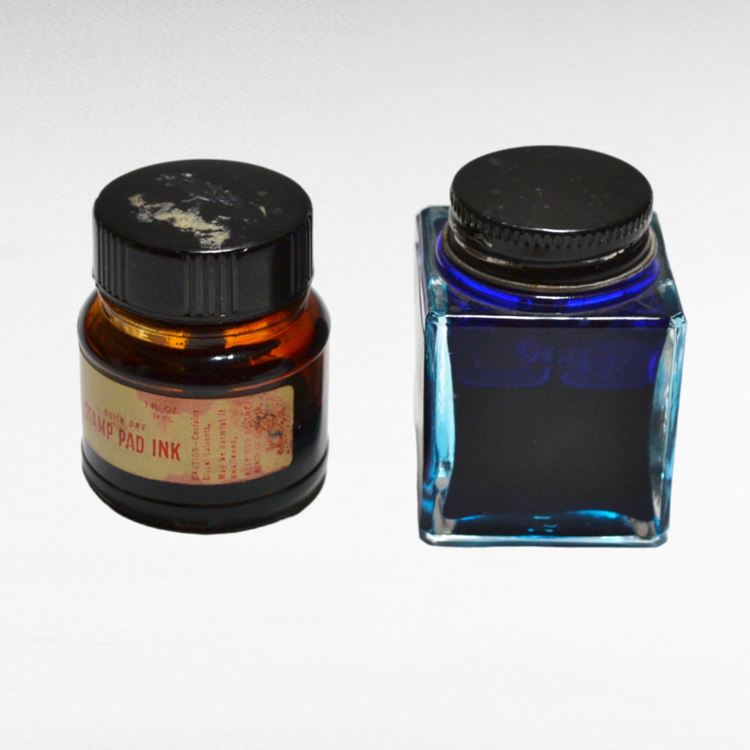 Vintage Stamp Pad Ink Glass Bottle Carter's Blue Square Bottle Sanford ...