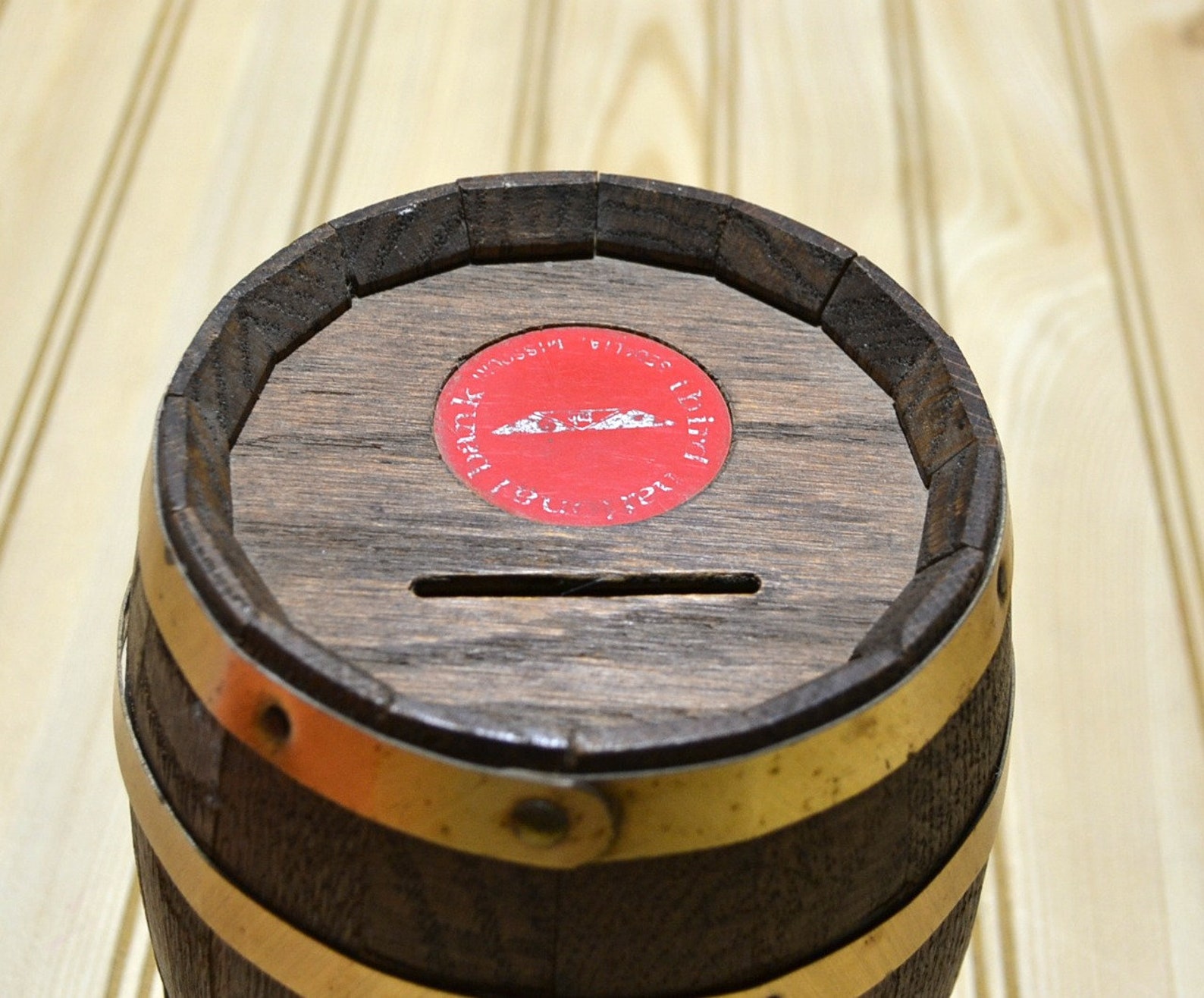 Vintage Wooden Barrel Bank Promotional Gift Promo No Key Etsy