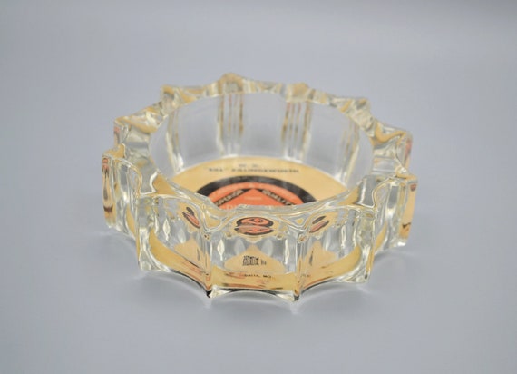 Vintage Heavy Art Deco Clear Glass Sprocket Shape Ashtray