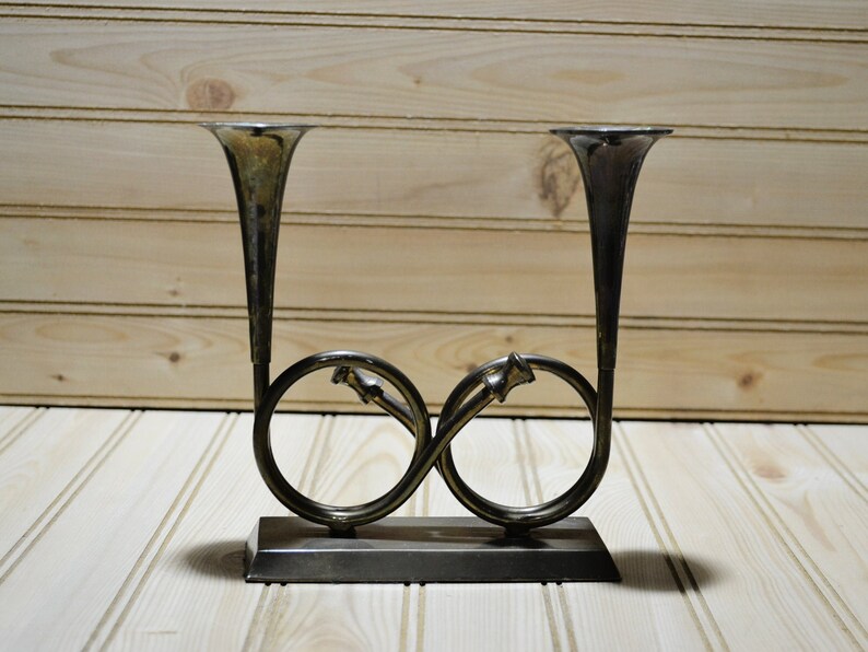 Vintage Solid Brass Double French Horns Candle Holder Made in India Etsy