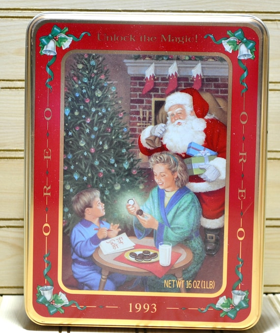 Vintage Christmas Tin 1990s Oreo Cookies Unlock the Magic Metal