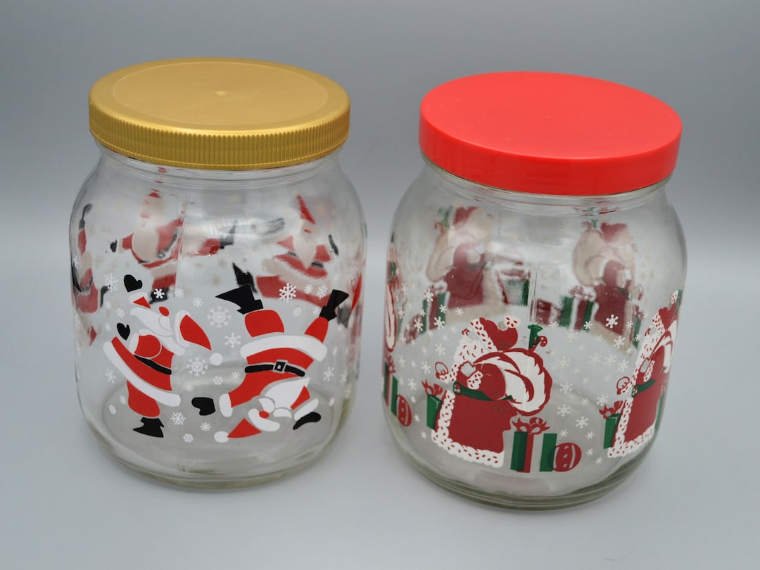 Vintage Christmas Storage Glass Jar Canister Plastic Lid Santa - Etsy  Australia