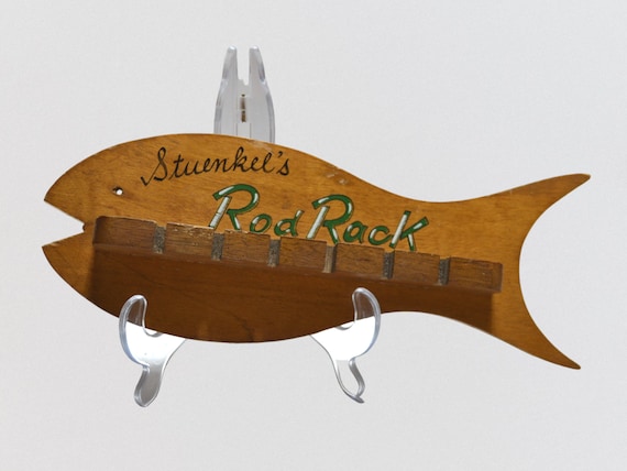 Vintage Wooden Fish Shaped Rod Holder Wall Hanging Rod Rack