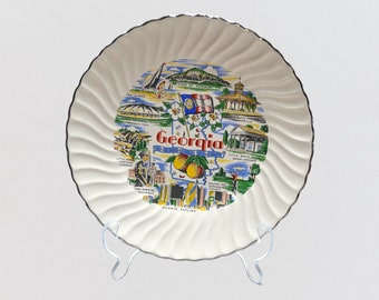 Vintage Georgia Decorative Souvenir Plate Silver Colored Edge