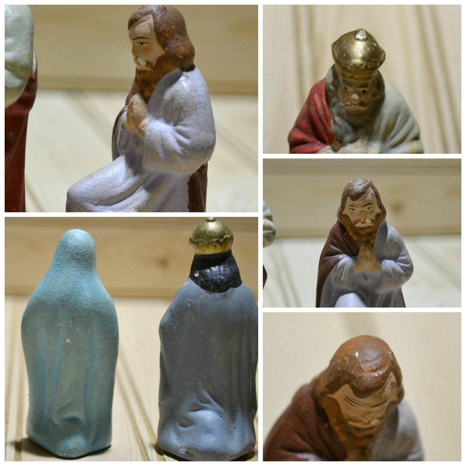 Vintage Paper Mache Nativity Figures Christmas Decoration Etsy