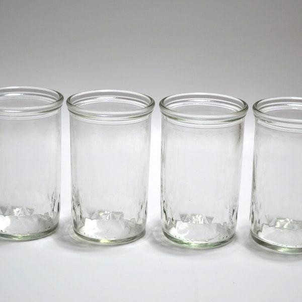 Vintage Jelly Cheese Jar Juice Glasses Diamond Bottom Band Design Set of 4