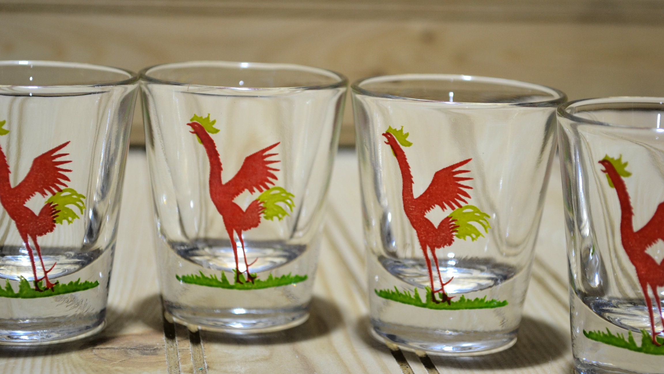 Vintage Crowing Red Rooster Chicken Shot Glass MCM Barware Etsy
