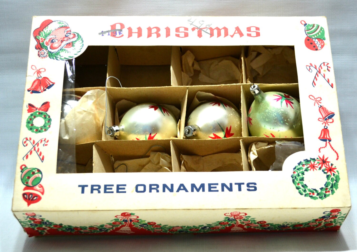 12 Vintage Polish Christmas Ornaments Frosted Mica Stripes