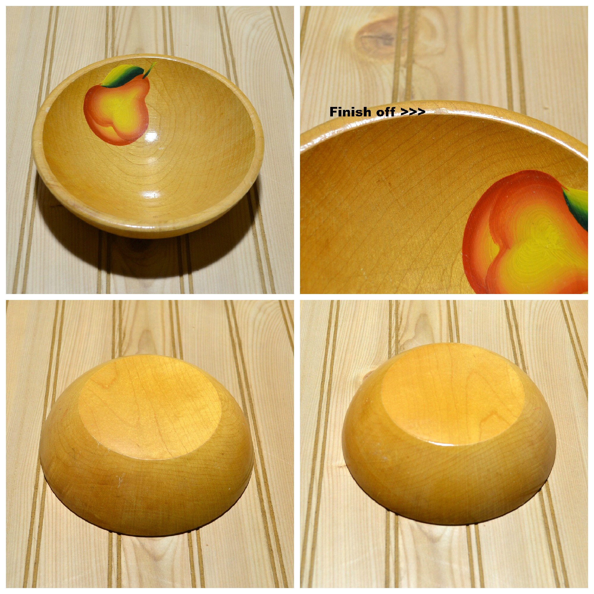 Vintage Wooden Painted Footed Salad Serving Bowl and 4 Individual  display picture 1