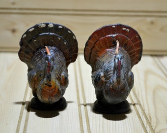 Vintage Gurley Turkey Candle Thanksgiving Decoration 1950s Mid Century Holiday Decor MCM Collectible Set of 2