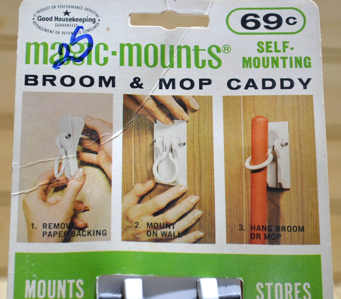 Vintage Broom & Mop Caddy Magic Mounts SelfMounting Original Etsy