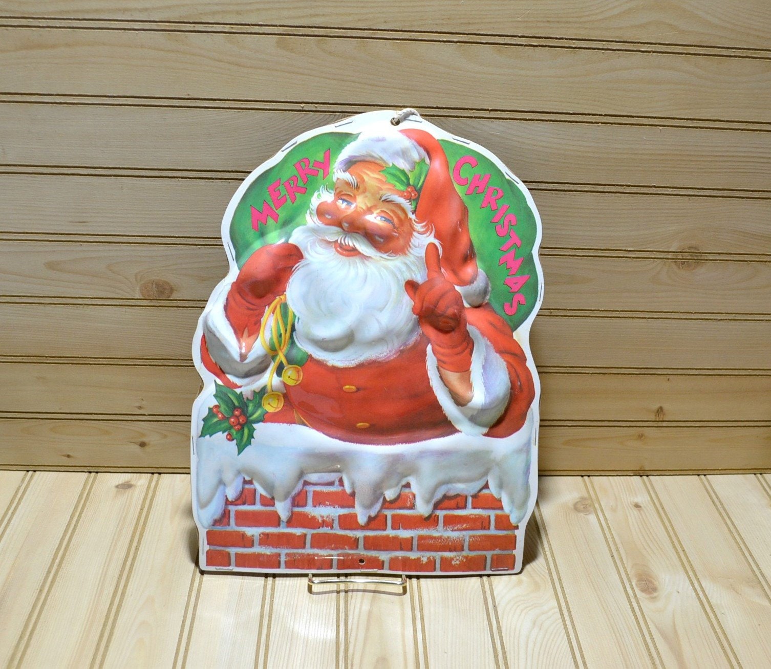 Vintage 3D molded Plastic Santa Claus Wall Hanging Decor Christmas