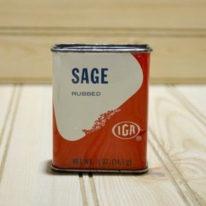 vintage Spice Tin IGA Red White Sage Metal Can Container Kitchen Decor Collectible Advertisement Old Advertising TV Movie Photo Prop