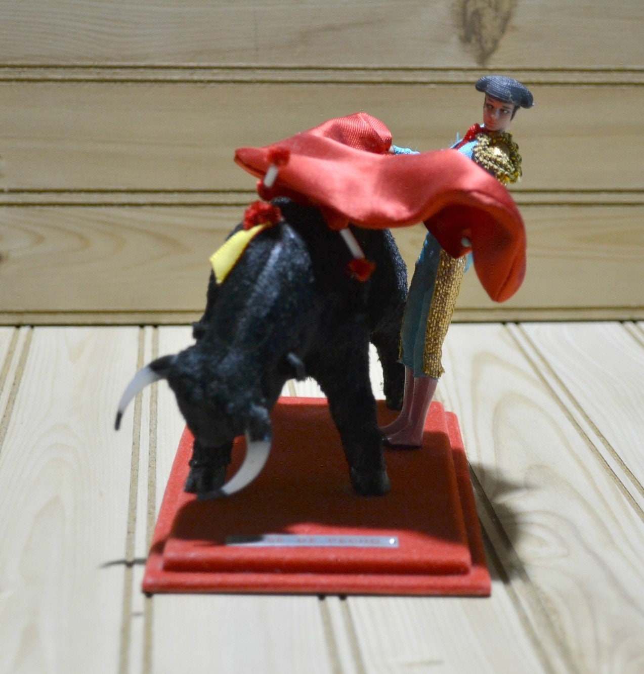 Vintage MCM Matador Bullfighter & Bull Souvenir Statue Collectible Pase De Pecho Spanish Canary Islands Gift TV Movie Photo Prop