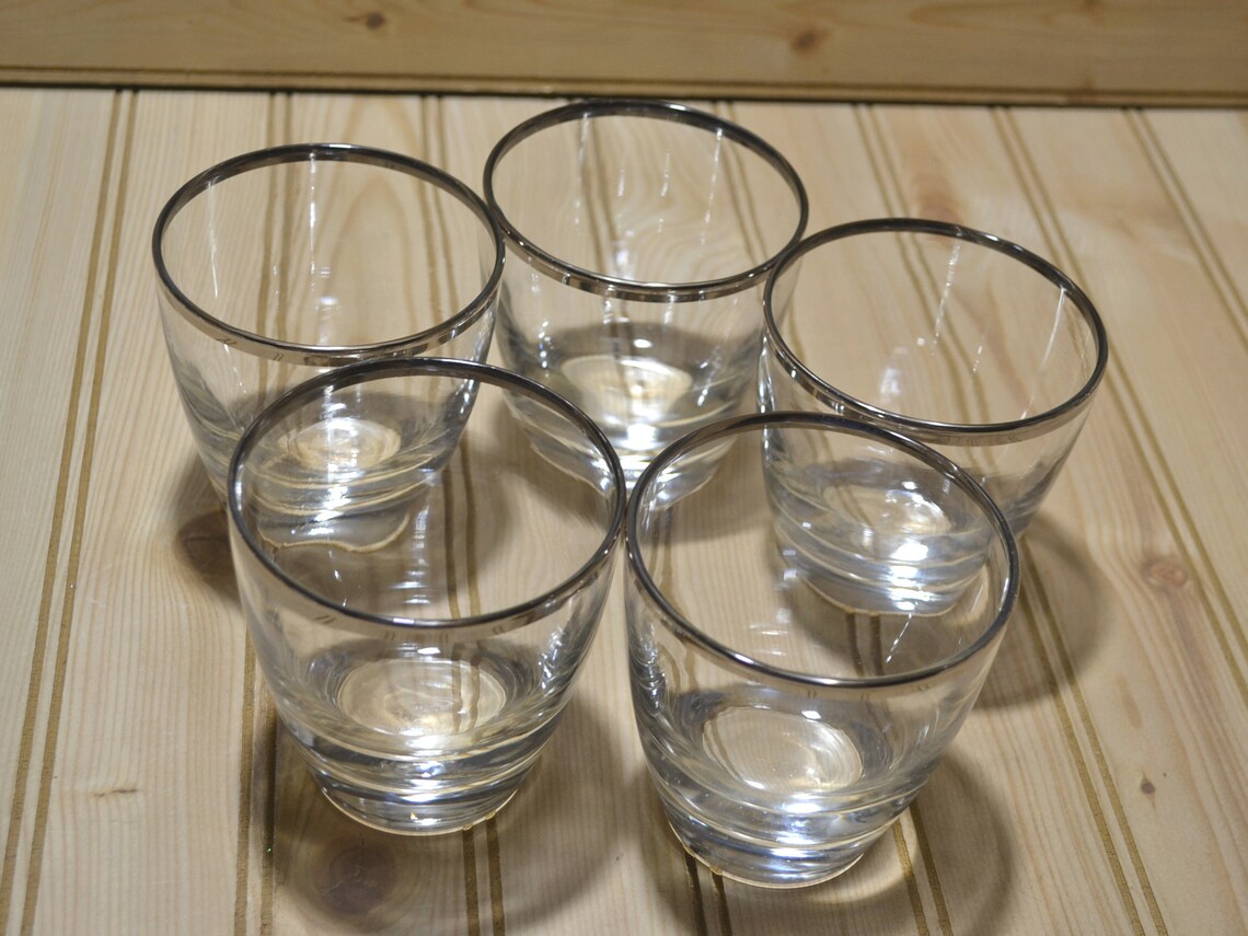 Vintage Rock Old Fashioned Bar Glasses Libbey Wide Platinum Etsy