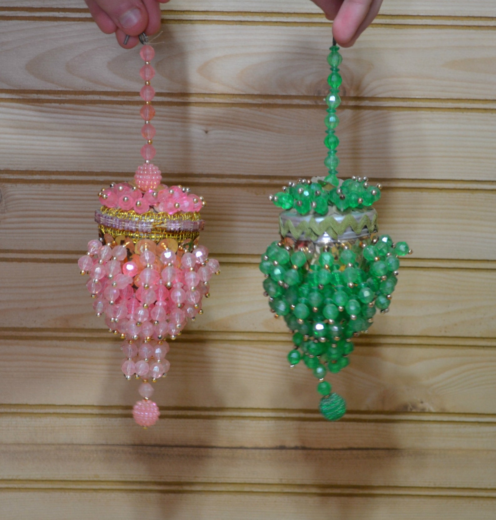 Vintage Beaded Ornament Aluminum Tea Ball Strainer Infuser Ornate Chandelier Style 1970s Craft