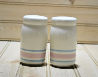 Vintage Nelson McCoy Pink Blue Stripes  Salt & Pepper Shakers Stonecraft Pottery Collectible Original Box