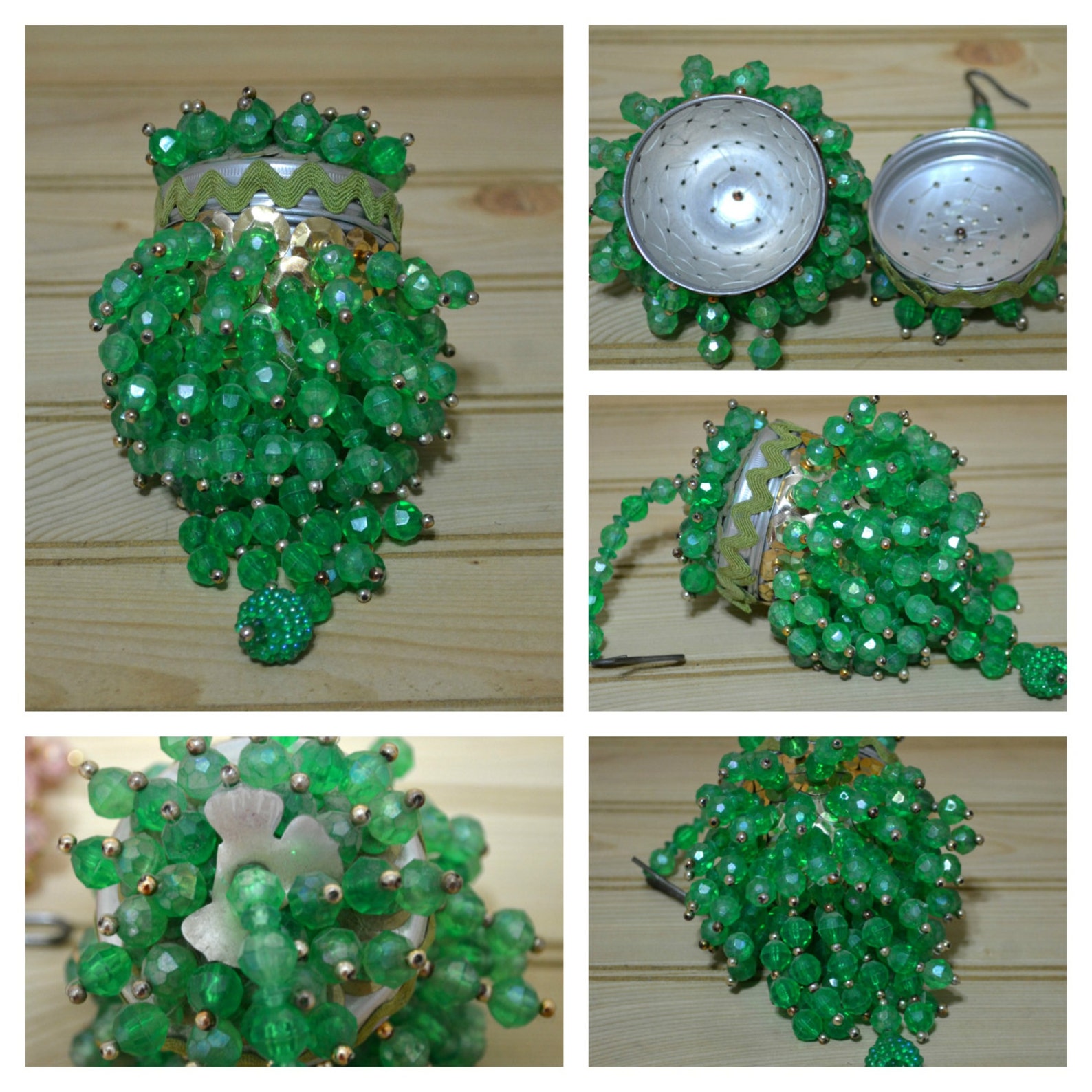 Vintage Beaded Ornament Aluminum Tea Ball Strainer Infuser Ornate Chandelier Style 1970s Craft