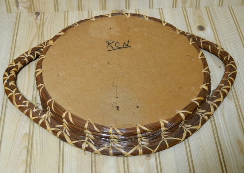 Vintage Woven Pine Needle Basket Vanity Tray Seashells Flowers Etsy