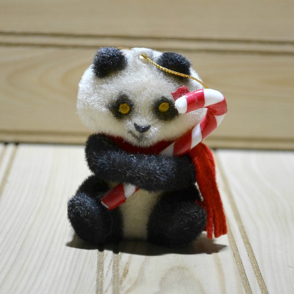 Vintage Critter Sitter "Pandy" Flocked Panda Ornament Christmas Collectible Decor Holiday Decoration Kids Toy Figure
