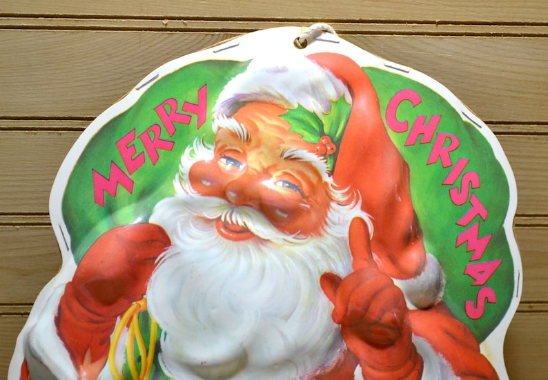 Vintage 3D Molded Plastic Santa Claus Wall Hanging Decor Christmas