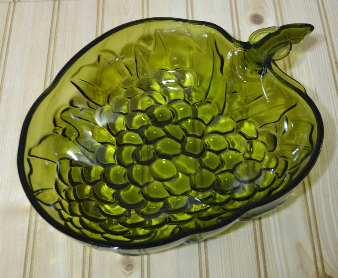 Vintage Olive Green Grape Bowl Serving Salad Indiana Glass Co. Etsy